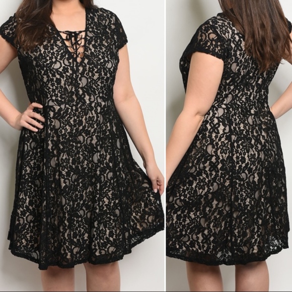 1 LEFT! BLACK LACE PLUS SIZE NUDE UNDERLY DRESS - Picture 7 of 7